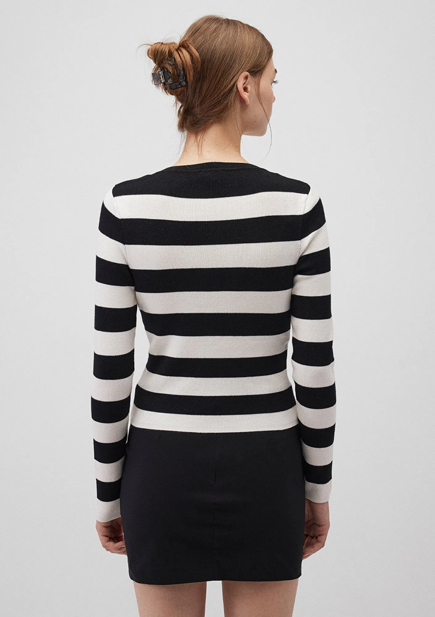 V Neck Striped Black Sweater