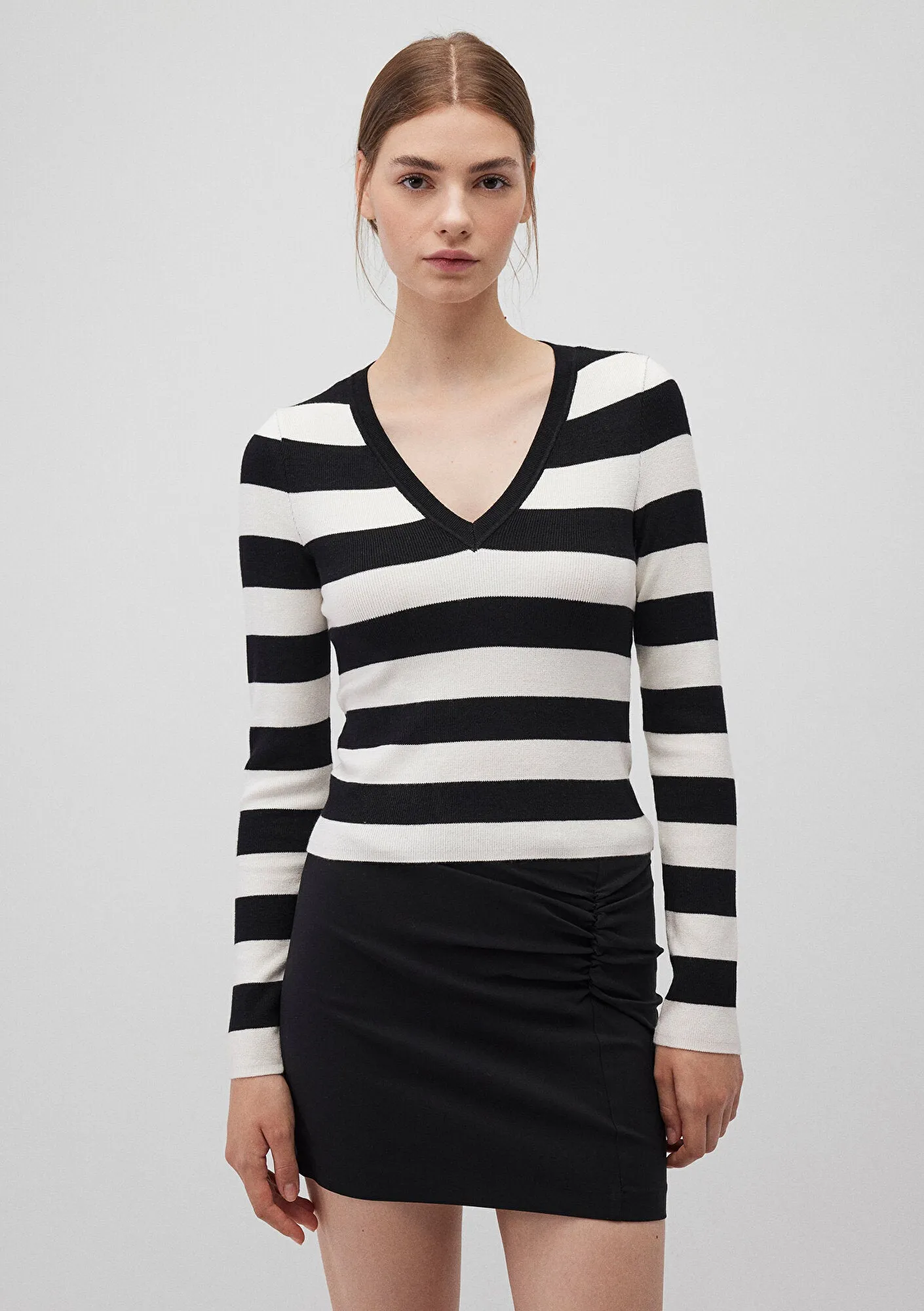V Neck Striped Black Sweater