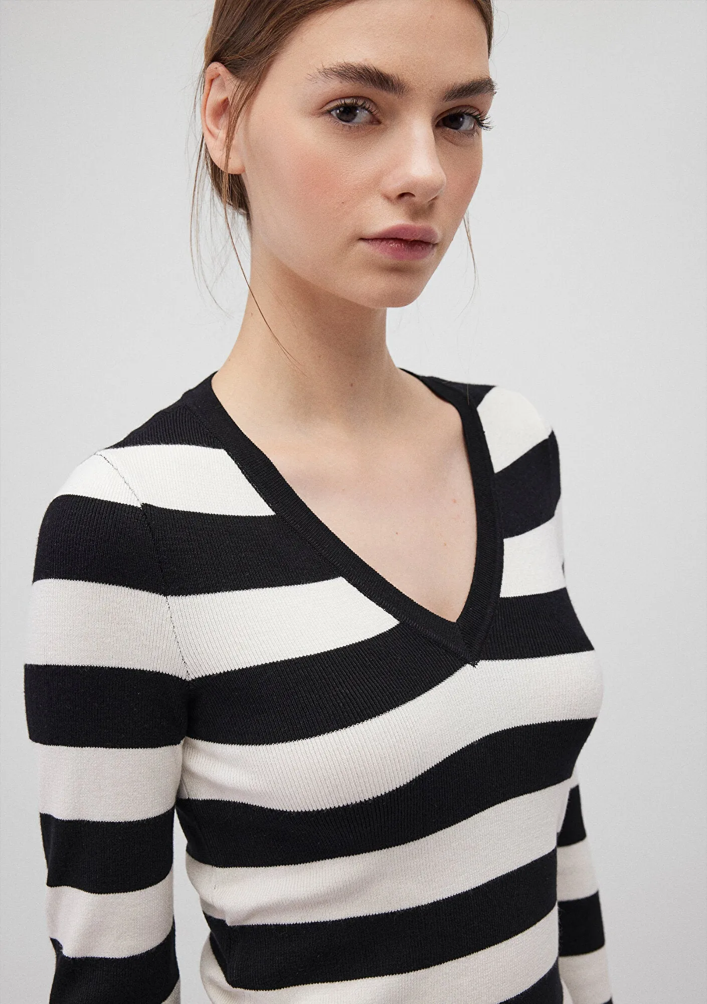 V Neck Striped Black Sweater