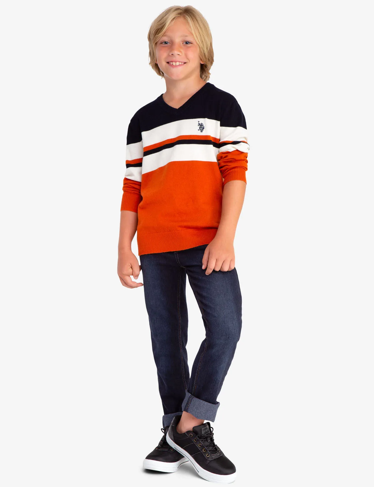 V-NECK STRIPED SWEATER