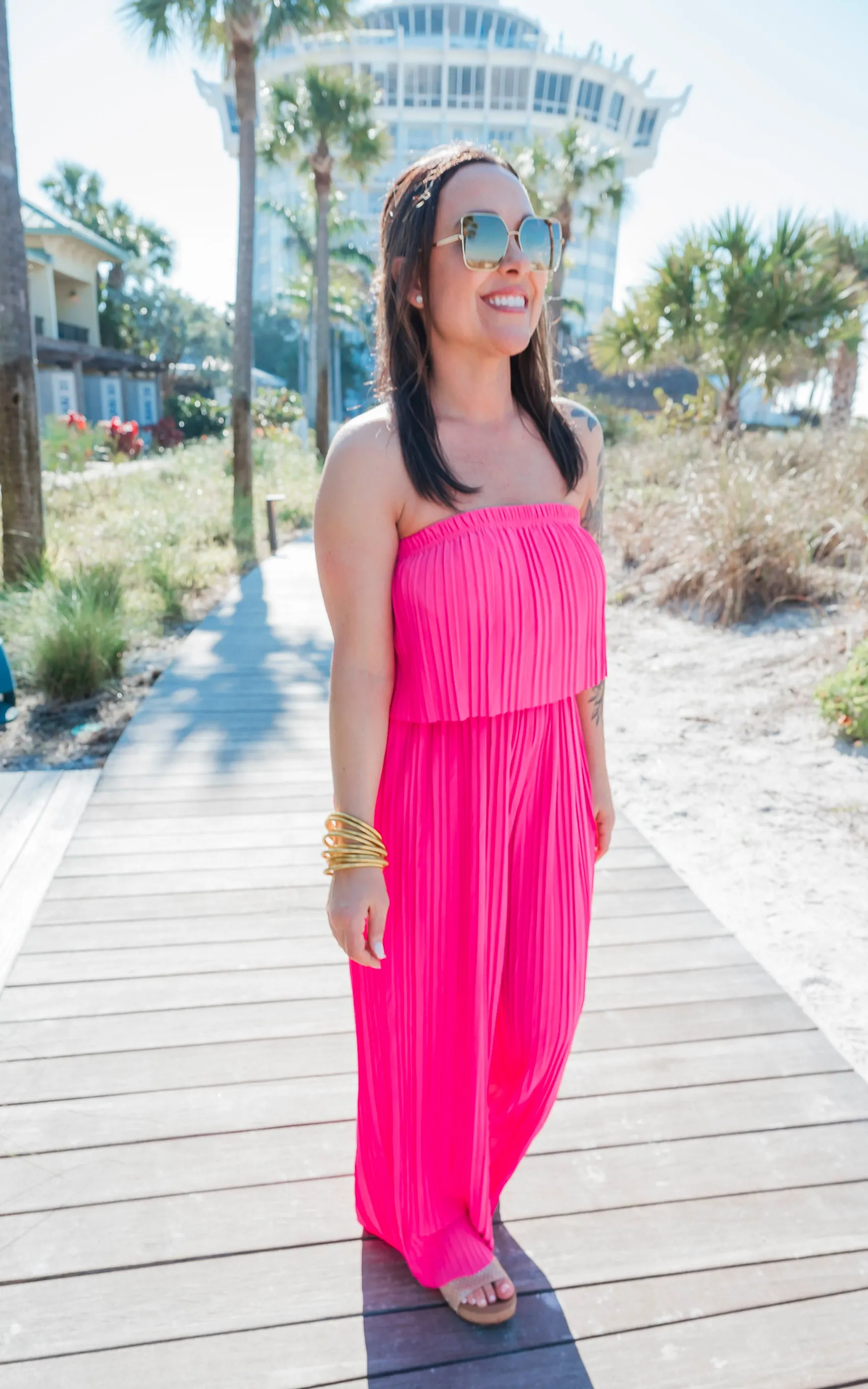 Vibrant Fuchsia Strapless Wide-leg Jumpsuit -Final Sale