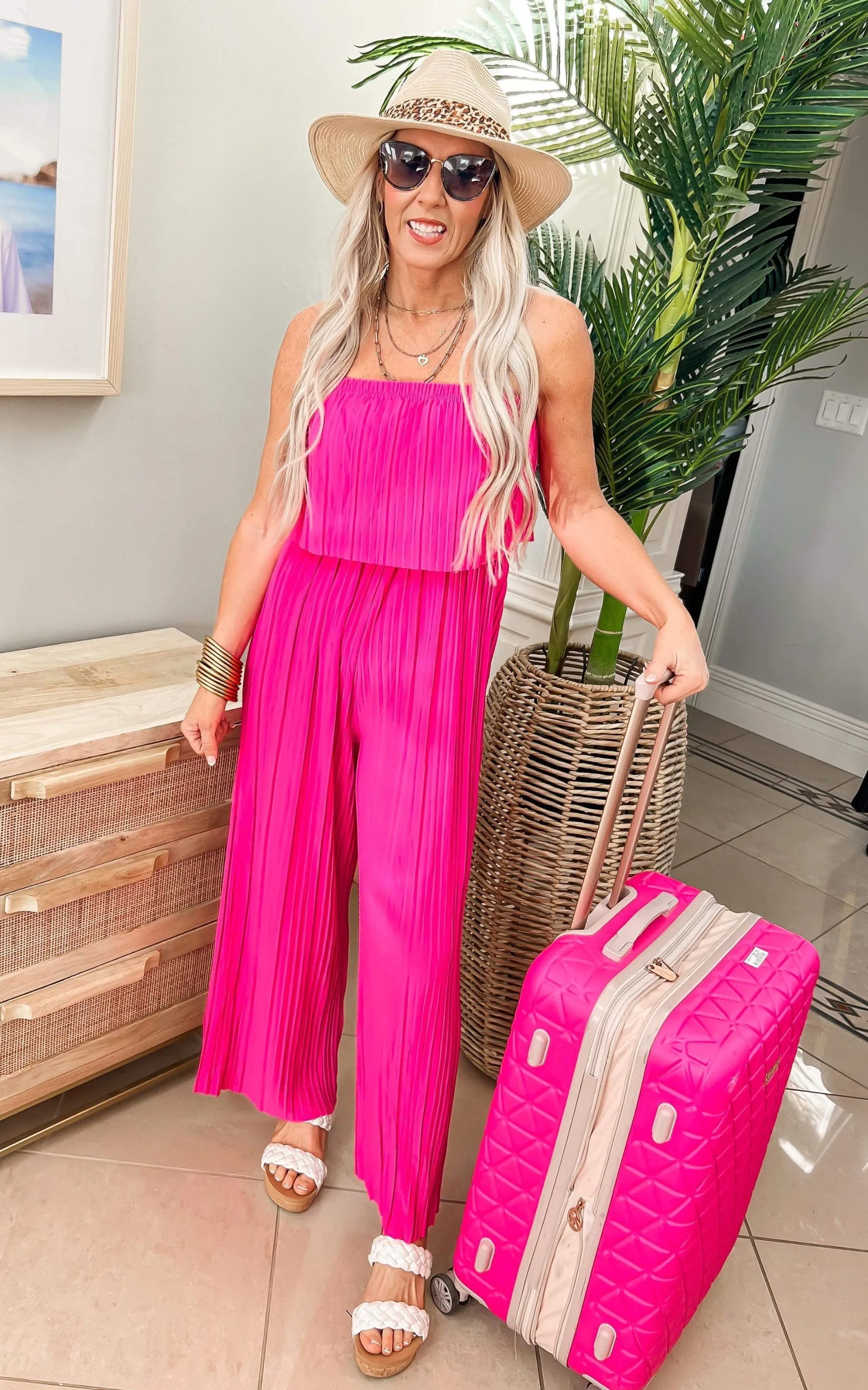 Vibrant Fuchsia Strapless Wide-leg Jumpsuit -Final Sale