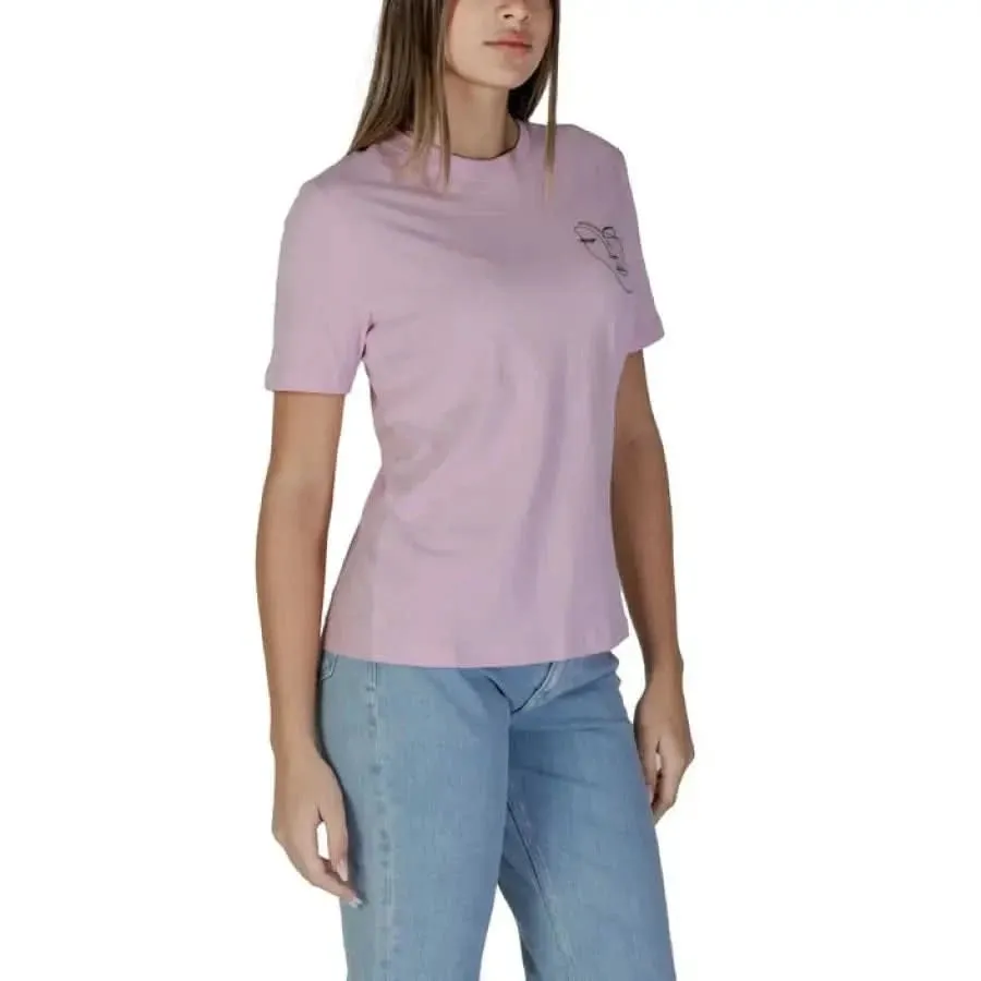 Vila Clothes Women's Pink Cotton T-Shirt