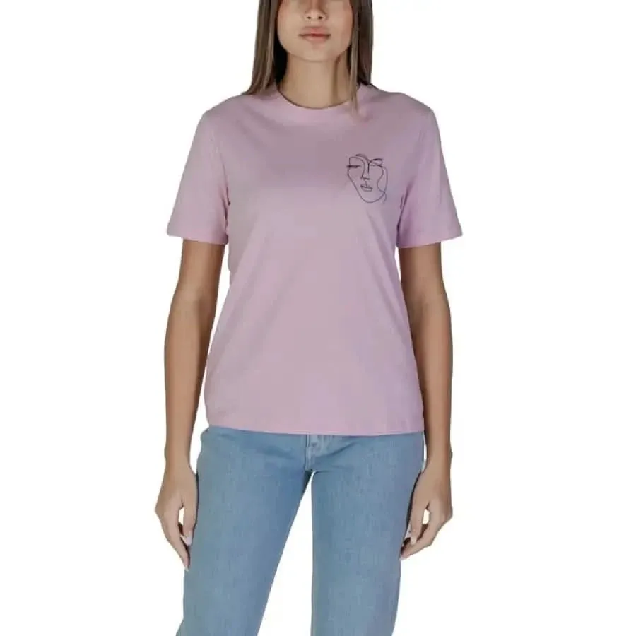 Vila Clothes Women's Pink Cotton T-Shirt
