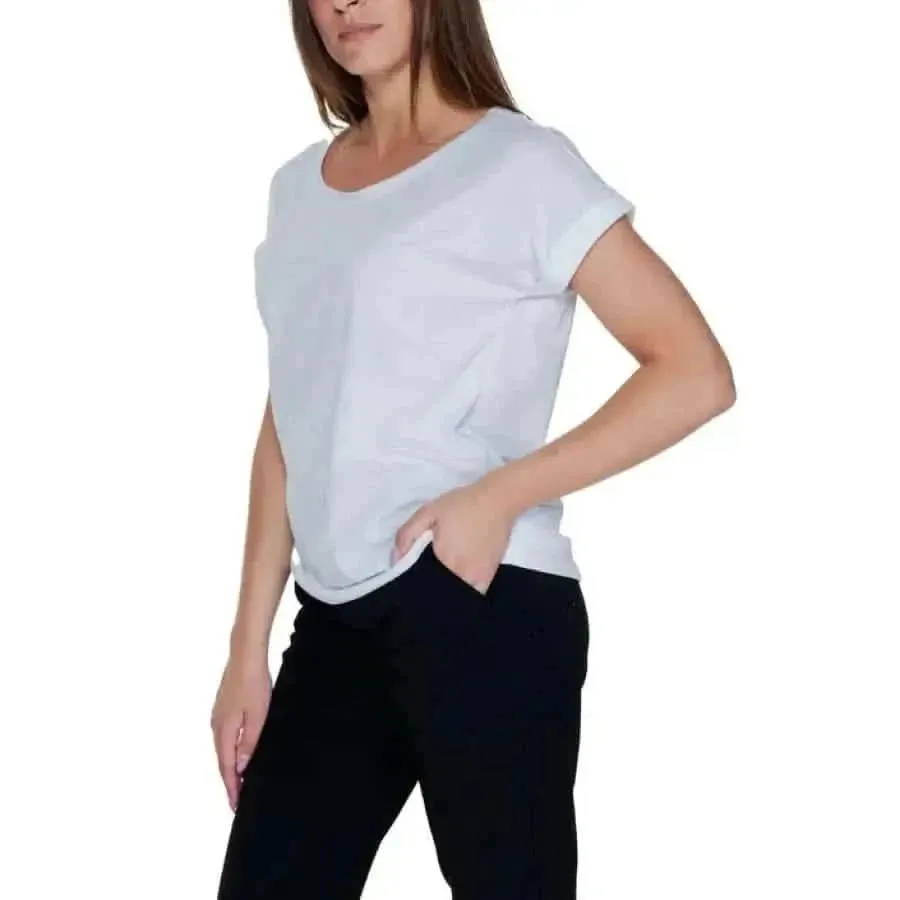 Vila Clothes Women's White Round Neck T-Shirt