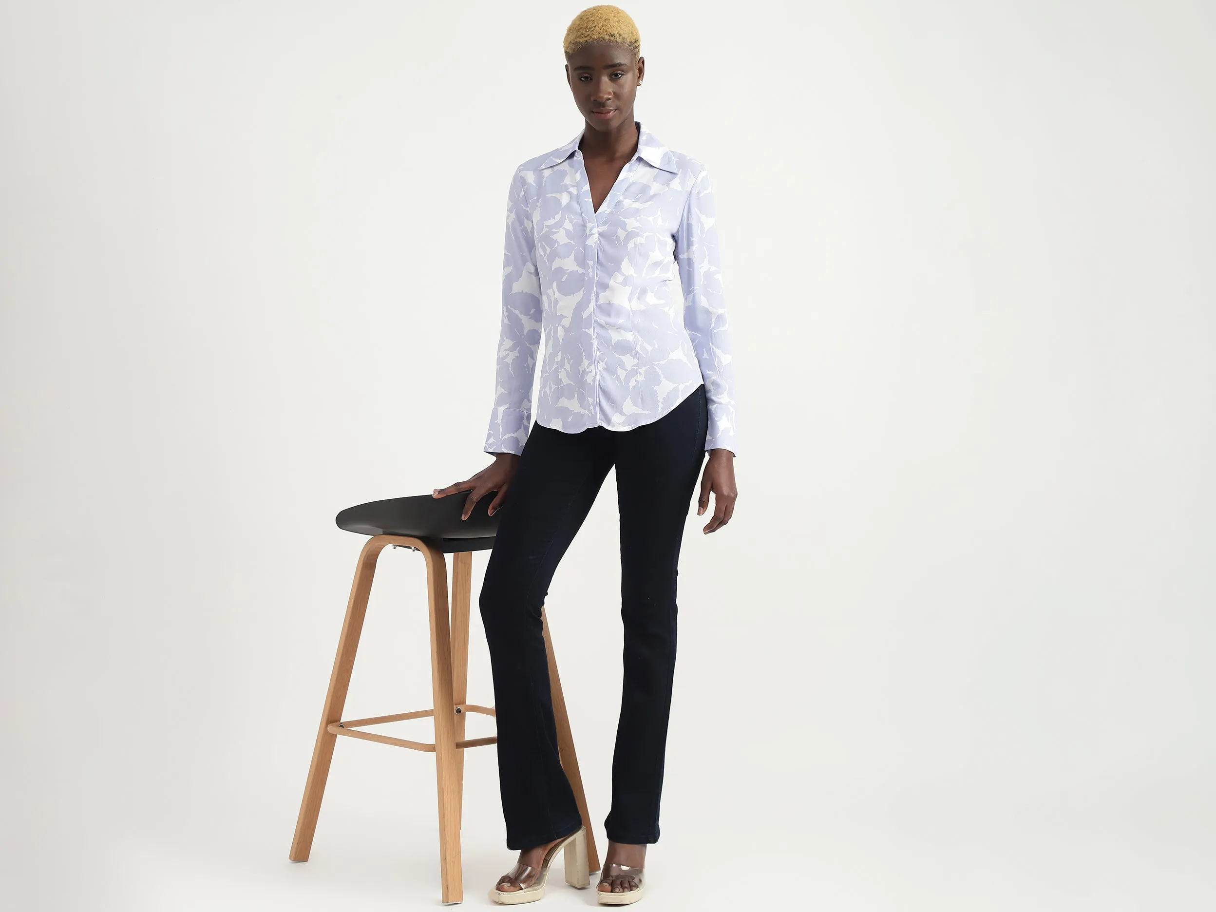 Viscose Camouflage Spread Collar Women Shirts