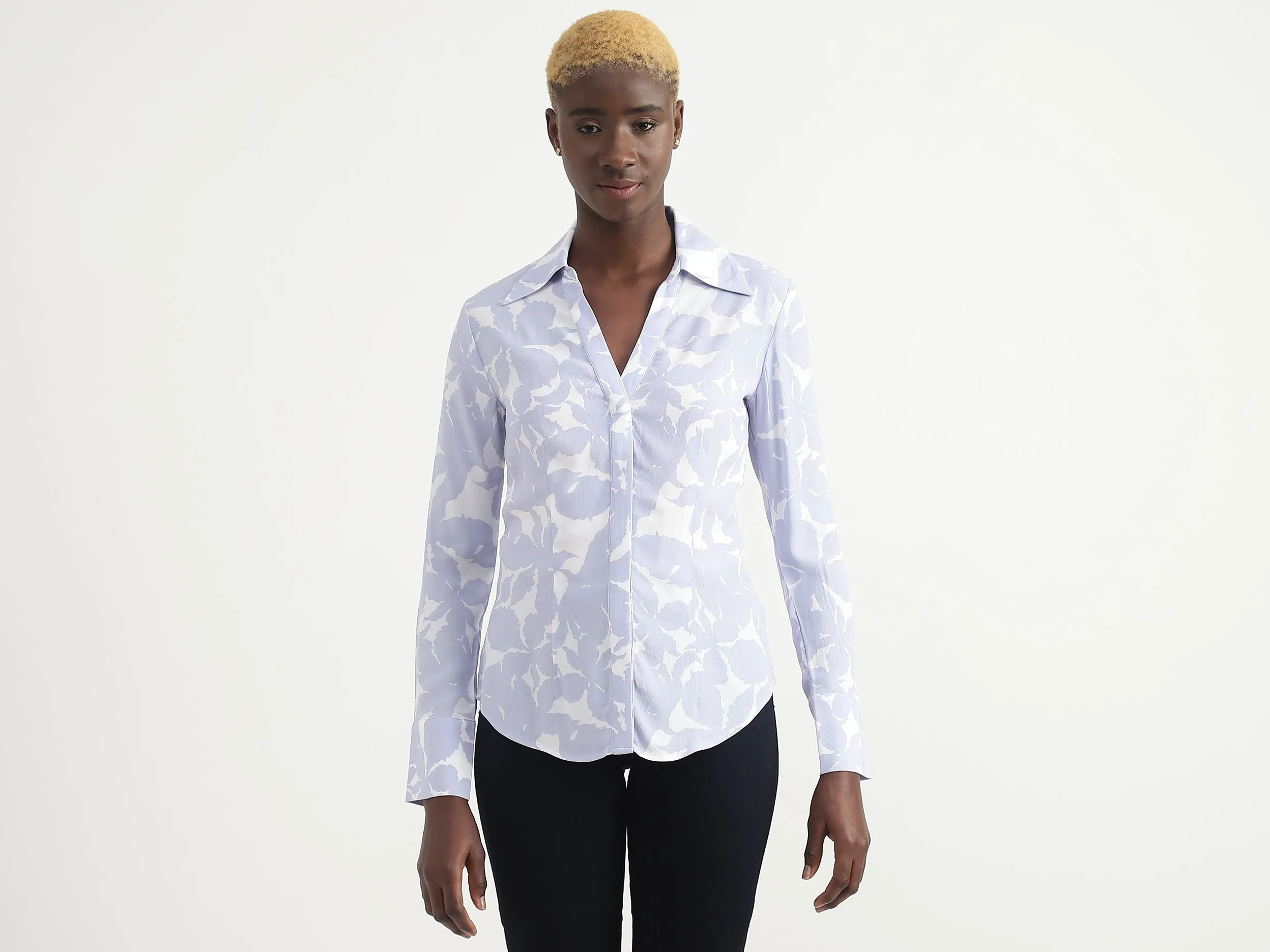 Viscose Camouflage Spread Collar Women Shirts