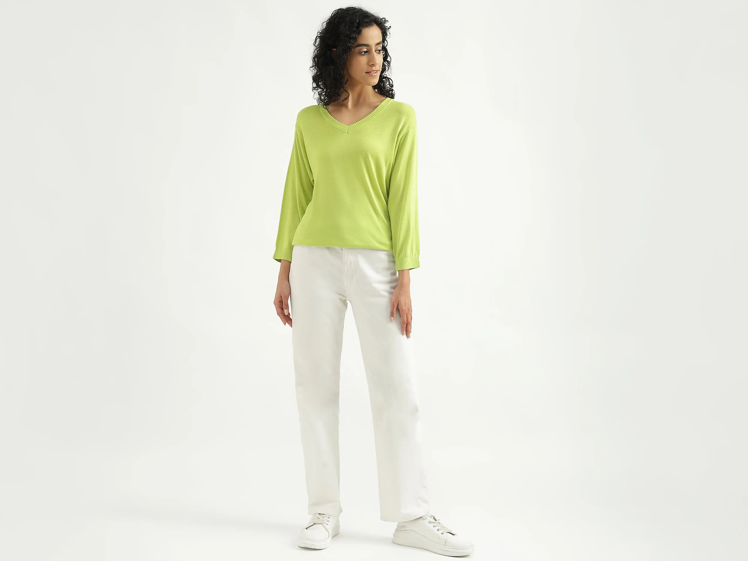 Viscose Solid V-Neck Women Sweaters