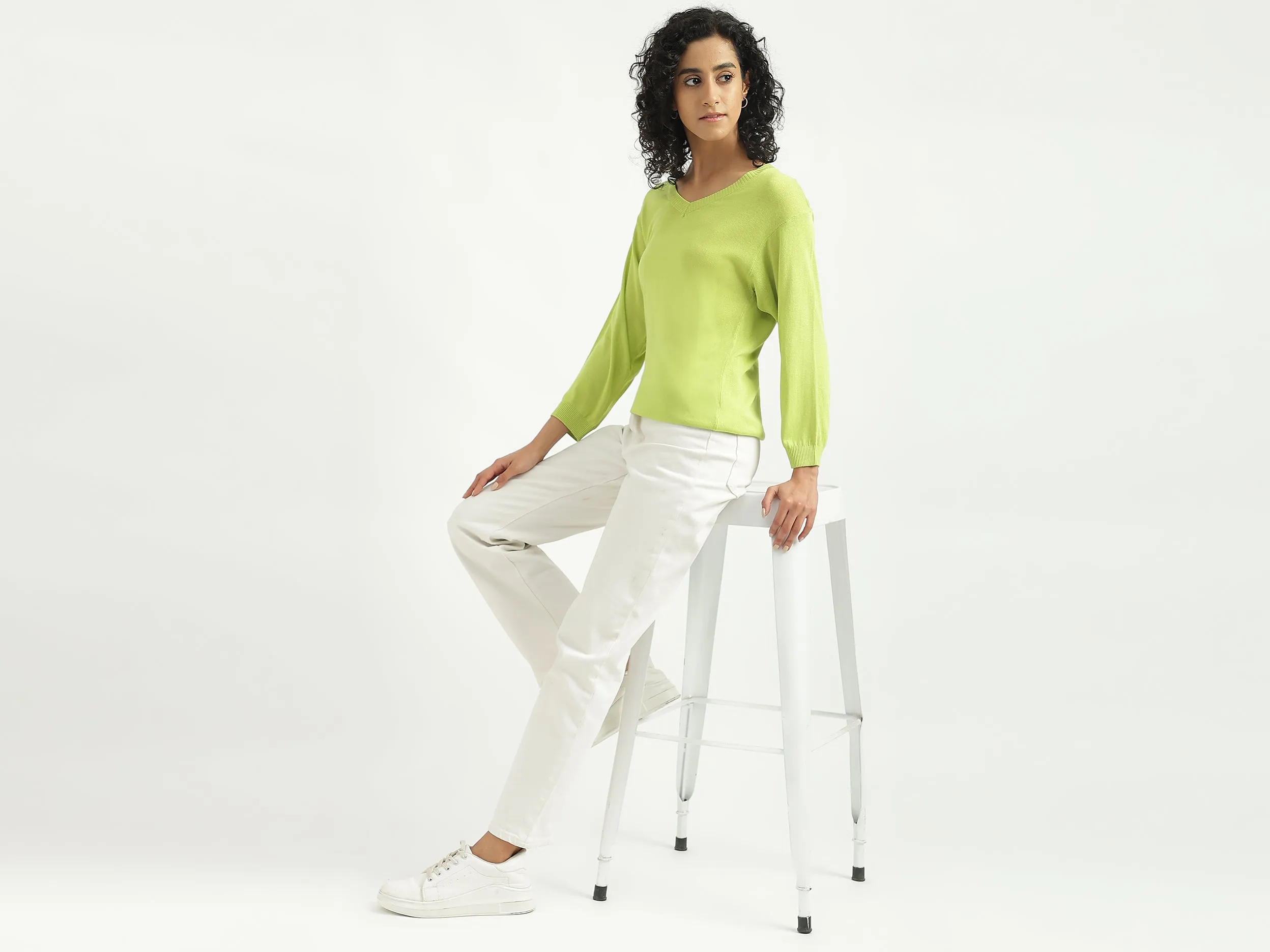 Viscose Solid V-Neck Women Sweaters