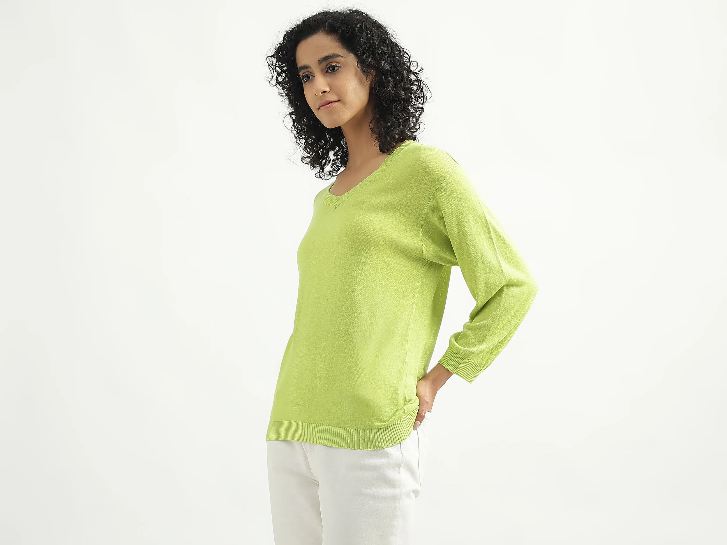 Viscose Solid V-Neck Women Sweaters
