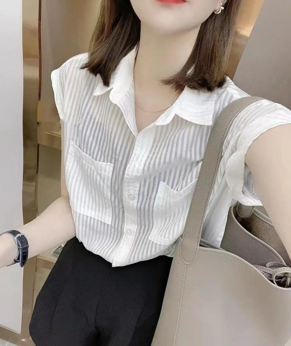 White Cap Sleeved Button Down Shirt