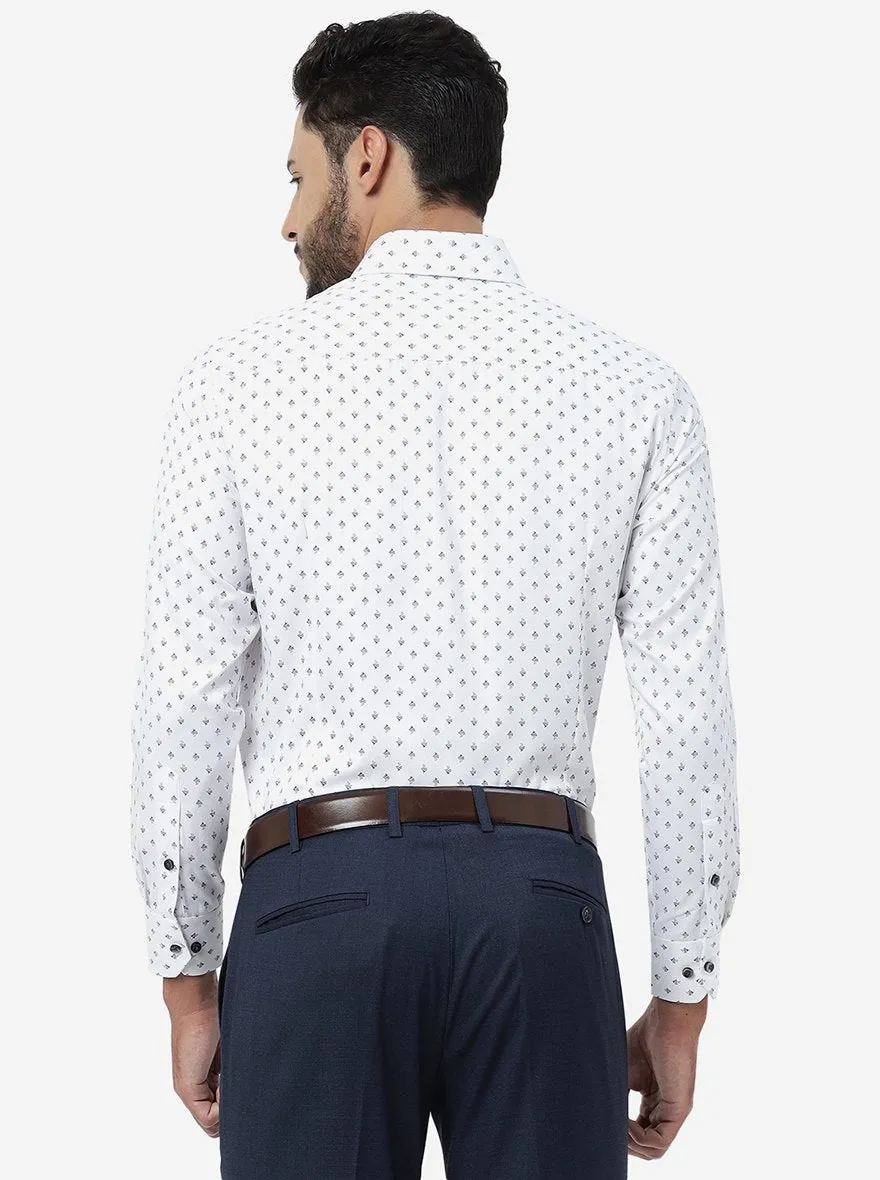 White Printed Slim Fit Formal Shirt | Greenfibre