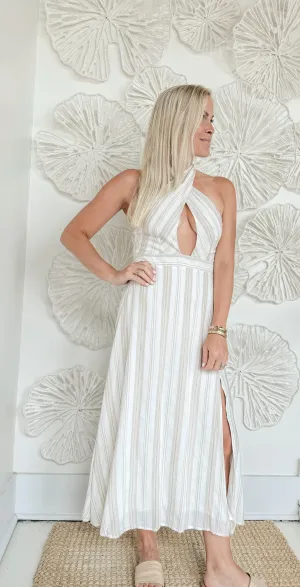 White/Tan Striped Maxi