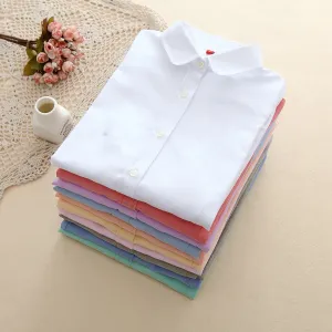 Women Blouse Shirts Oxford Cotton Long Sleeve Ladies White Casual Shirt Blouses Female Clothes Tops
