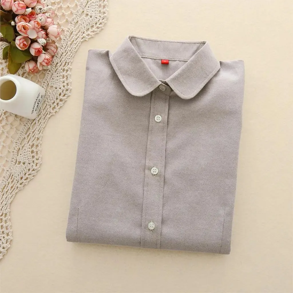 Women Blouse Shirts Oxford Cotton Long Sleeve Ladies White Casual Shirt Blouses Female Clothes Tops