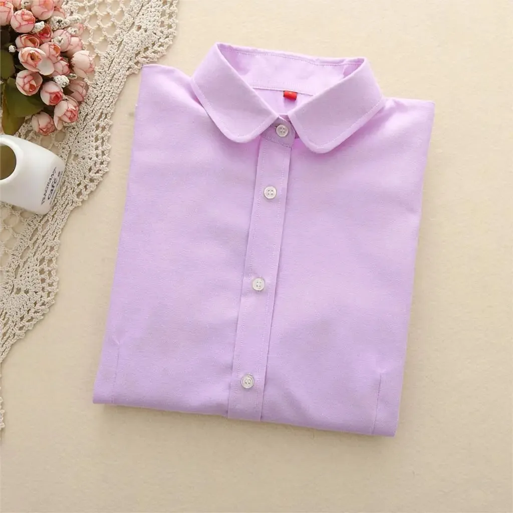Women Blouse Shirts Oxford Cotton Long Sleeve Ladies White Casual Shirt Blouses Female Clothes Tops