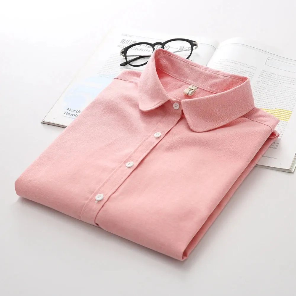 Women Blouse Shirts Oxford Cotton Long Sleeve Ladies White Casual Shirt Blouses Female Clothes Tops