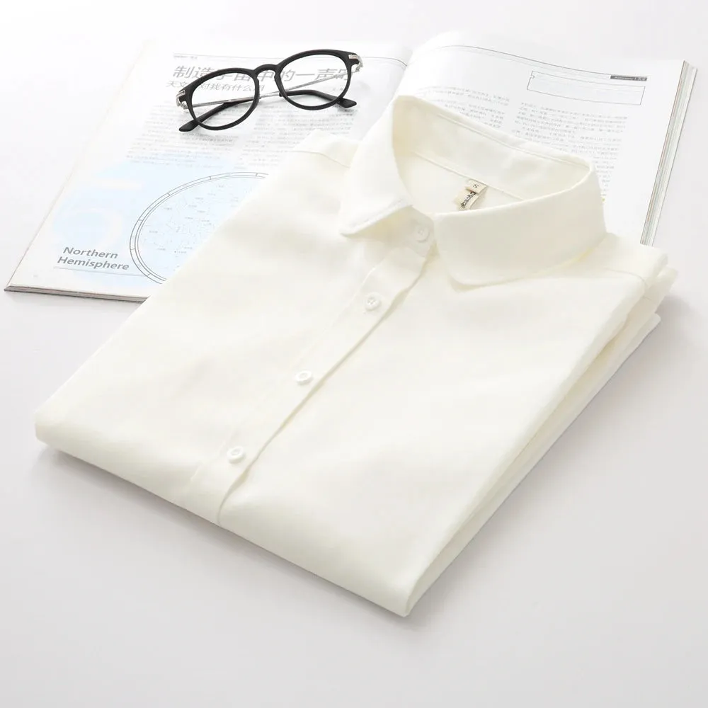 Women Blouse Shirts Oxford Cotton Long Sleeve Ladies White Casual Shirt Blouses Female Clothes Tops