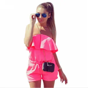 Women Rompers and Jumpsuit Sexy Strapless Fashion Solid Summer Shorts