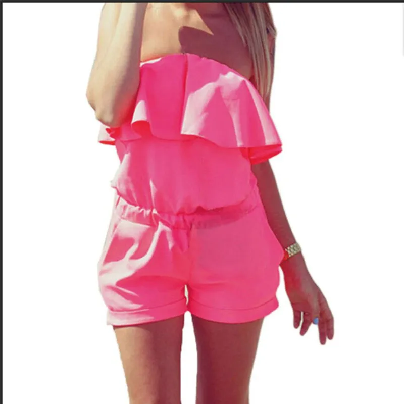 Women Rompers and Jumpsuit Sexy Strapless Fashion Solid Summer Shorts