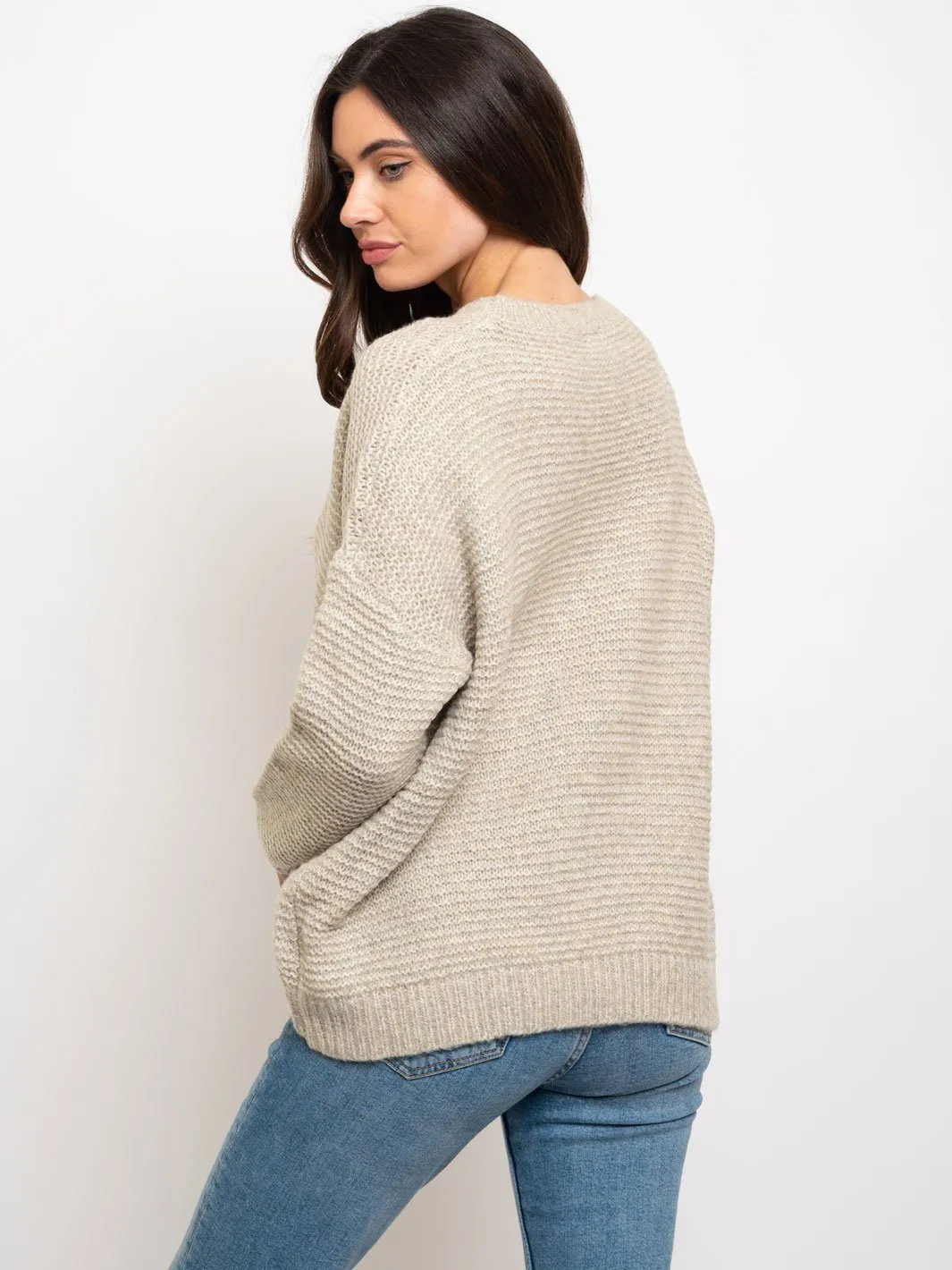 WOMEN'S CHENILLE V-NECK MULTI STRIPES SWEATER