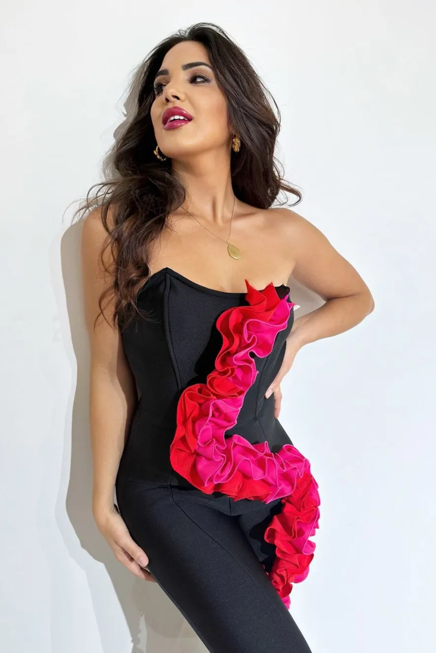 Wynter Flower Strapless Slit Jumpsuit
