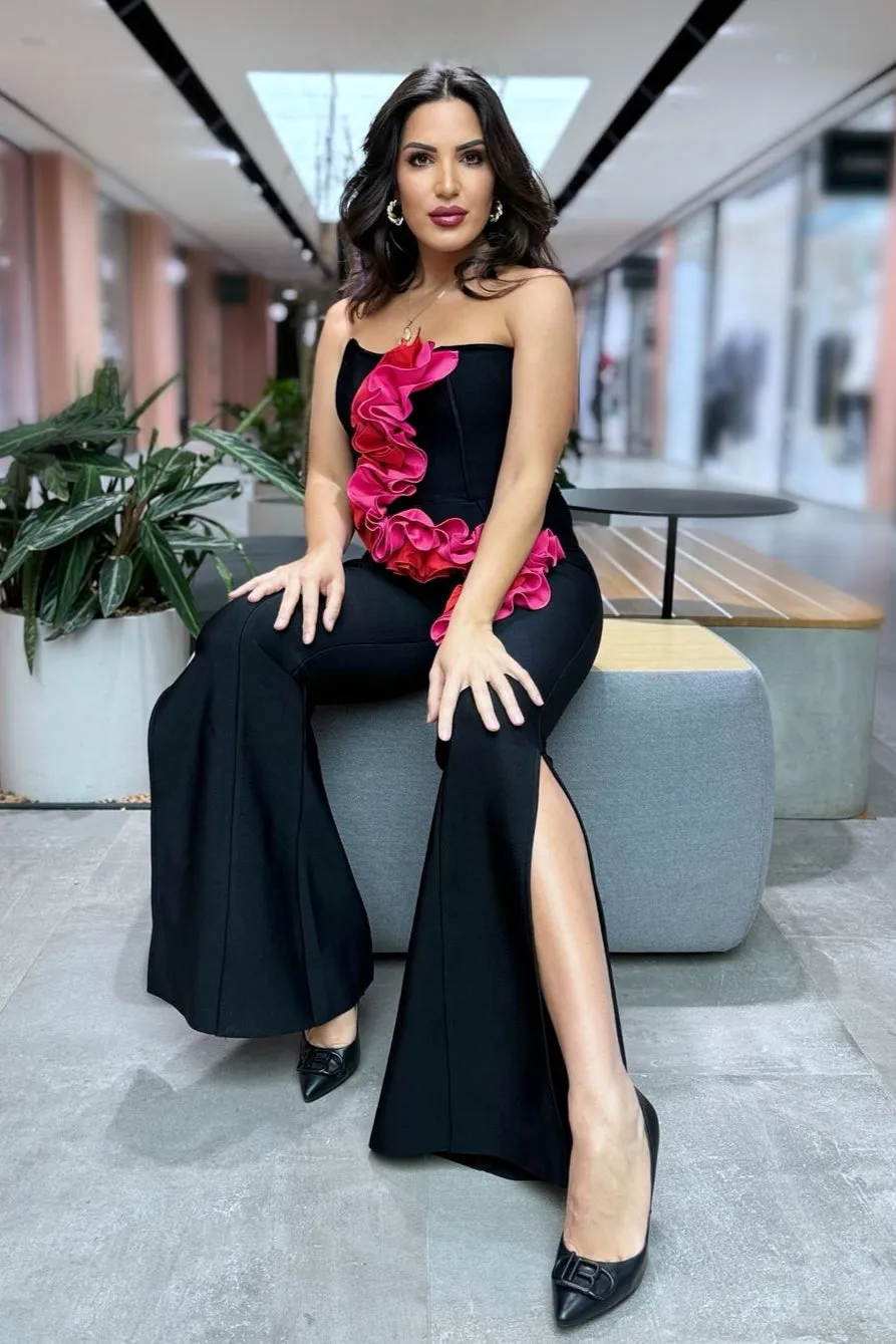 Wynter Flower Strapless Slit Jumpsuit