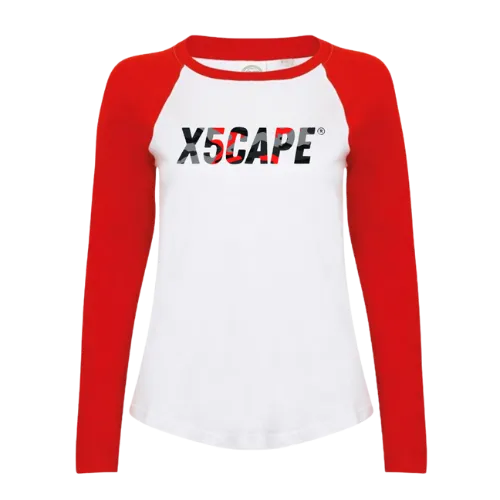 X5CAPE Womens Red Camo Contrast Sleeve Top