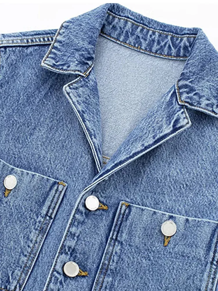 Y2K Women's Denim Jumpsuit Streetwear Elegant Long Sleeve Lapel Jumpsuit